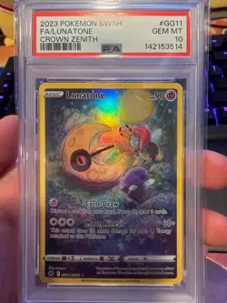2023 POKEMON SWORD & SHIELD CROWN ZENITH #GG11 FULL ART/LUNATONE PSA 10 - Image 1