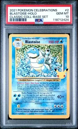 PSA 10 GEM MINT Celebrations Blastoise 2/102 Classic Collection Holo Pokemon TCG - Image 1