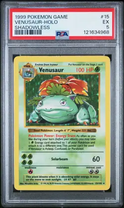 1999 Pokemon Game Venusaur #15 Shadowless PSA 5 - Image 1