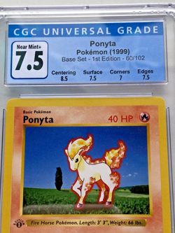 1999 Pokemon TCG 1st Edition Shadowless Base Set PONYTA 60/102 CGC 7.5 NM+ - Image 1