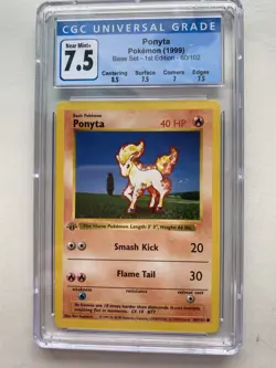1999 Pokemon TCG 1st Edition Shadowless Base Set PONYTA 60/102 CGC 7.5 NM+ - Image 2