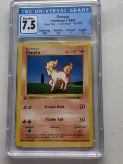 1999 Pokemon TCG 1st Edition Shadowless Base Set PONYTA 60/102 CGC 7.5 NM+ - Image 3