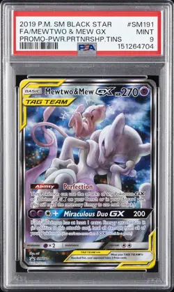 2019 POKEMON SM BLACK STAR PROMO #SM191 FULL ART/MEWTWO & MEW GX PSA 9 - Image 1