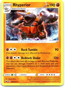 Rhyperior 099/202 Holo Rare Sword & Shield Pokemon Holo Near Mint - Image 1