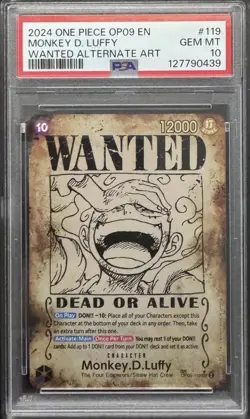 2024 ONE PIECE EMPERORS IN THE NEW WORLD WANTED ALT ART MONKEY D. LUFFY PSA 10 - Image 1