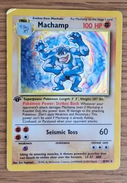 1st Edition Machamp 8/102 Holo Base Set Pokemon Card WOTC MP - Image 1