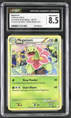 CGC 8.5 Meganium HeartGold & SoulSilver 26/123 Cracked Ice Holo Pokemon Card - Image 1