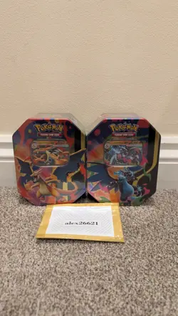 Pokemon Mega Charizard X & Y Tins (x2 Pair) - Both Artworks - Brand New & Sealed - Image 1
