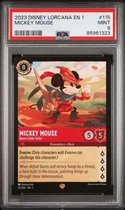 2023 Disney Lorcana MICKEY MOUSE Brave Little Tailor #115 PSA 9 Mint - Image 1