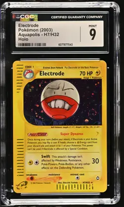 CGC 9 MINT Electrode 2003 Aquapolis H7/H32 Holo SWIRL Pokemon Card - Image 1