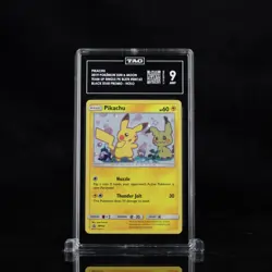 2019 Pokemon Sun & Moon Team Up SM162 Pikachu Black Star Promo Holo TAG 9 (913) - Image 1