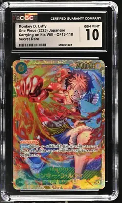 Monkey D. Luffy OP13-118 Carrying On His Will One Piece Japanese CGC 10 Gem Mint - Image 1