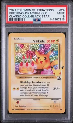 2021 POKEMON CELEBRATIONS CLASSIC COLLECTION BIRTHDAY PIKACH #24 HOLO PSA 9 MINT - Image 1