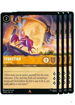 4x Disney Lorcana Sebastian Loyal Crab Whispers in the Well Rare #16/204 NM - Image 1