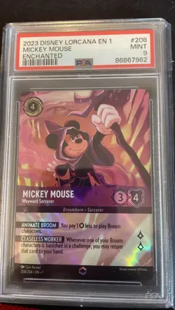 Disney Lorcana Mickey Mouse Wayward Sorcerer 208/204 Enchanted PSA 9 - Image 1