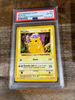1999 Pokemon Game Base PIKACHU RED CHEEKS SHADOWLESS #58 PSA 6 RARE - Image 1
