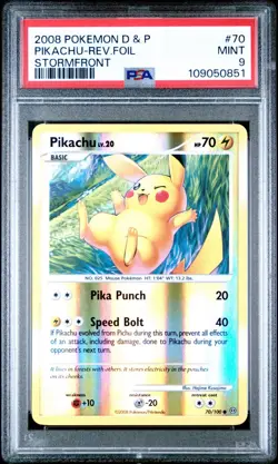 2008 Pokemon Diamond & Pearl Stormfront Pikachu Reverse Foil #70 PSA 9 Mint - Image 1