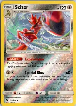 SCIZOR 126/214 HOLO RARE LOST THUNDER POKEMON REVERSE HOLO LP - Image 1