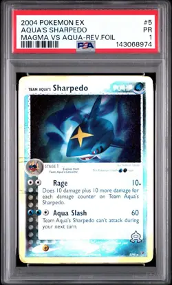 PSA 1 Team Aqua's Sharpedo #5 EX Magma vs Aqua Reverse Holo Foil 2005 Pokemon PR - Image 1