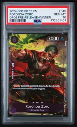Roronoa Zoro (OP-06 Pre-Release Tournament) [Winner] P-045 One Piece PSA 10 - Image 1