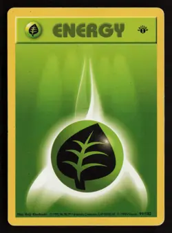 Pokemon Card - Grass Energy Base Set (Shadowless) 99/102 Common 1st Edition - Image 1
