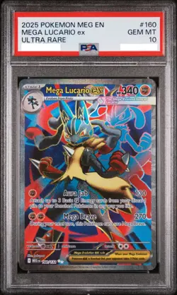 2025 Pokemon Mega Evolution Mega Lucario EX 160/132 Ultra Rare PSA 10 - Image 1