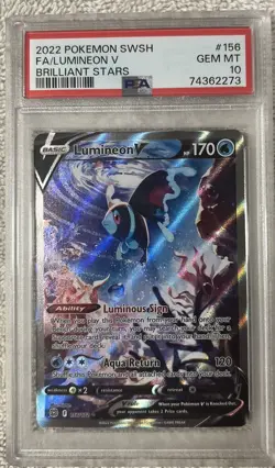 TCG 2022 Pokemon Sword & Shield Brilliant Stars Fa/Lumineon V #156 PSA 10 - Image 1