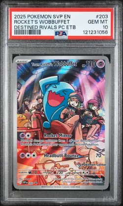 Team Rocket's Wobbuffet 203 PSA 10 Pokemon Center 2025 Pokemon Destined Rivals - Image 1