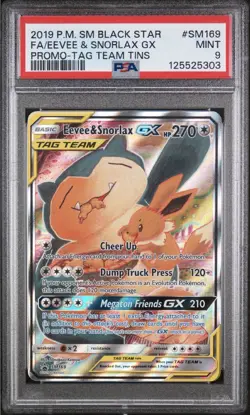 Pokemon TCG Eevee & Snorlax GX SM169 Alternate Full Art Tag Team Tins PSA 9 - Image 1