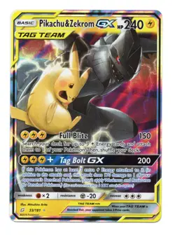 Pokemon Pikachu & Zekrom GX 33/181 Team Up LP Tag Team Card - Image 1