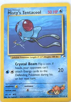 Misty's Tentacool 57/132 Uncommon Gym Heroes Pokemon Unlimited Moderately Played - Image 1