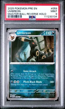 POKEMON PRE EN-PRISMATIC EVOLUTIONS MASTER BALL REVERSE 059 HOLO UMBREON PSA 9 - Image 1