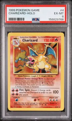 1999 POKEMON BASE SET UNLIMITED #4 CHARIZARD-HOLO PSA 6 - Image 1