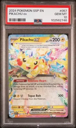 2024 POKEMON SSP EN-SURGING SPARKS #057 PIKACHU EX PSA 10 - Image 1