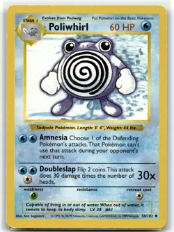 Poliwhirl 38/102 Uncommon Base Set Shadowless Pokemon Unlimited MP - Image 1