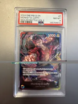 2024 ONE PIECE PROMOS SEALED BATTLE VOL.2 #P MONKEY D. LUFFY PSA 8 - Image 1