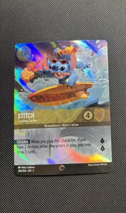 Disney Lorcana The First Chapter Stitch Carefree Surfer 206/204 ENCHANTED - Image 1