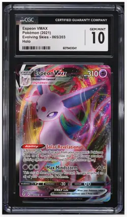 2021 😺 Pokemon Espeon VMAX Evolving Skies Full Art #065/203 Holo CGC-10 - Image 1