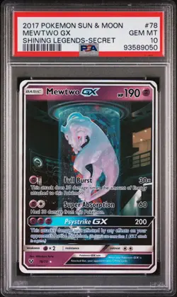 Pokemon Mewtwo GX Shining Legends Secret Rare #78 PSA 10 Gem Mint - Image 1