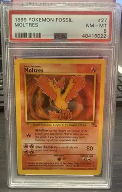 1999 Pokemon Fossil Moltres 27/62 PSA 8 NM-MT - Image 1