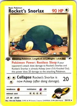 Rocket's Snorlax 33/132 Rare Gym Heroes Pokemon Heavily Played - Image 1