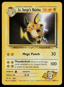 Lt. Surge's Raichu 28/132 Rare Gym Heroes Pokemon - Image 1
