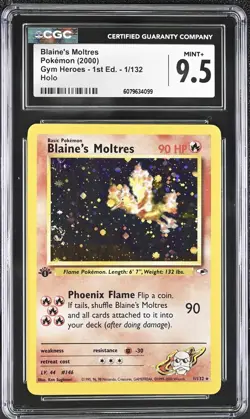 2000 BLAINE'S MOLTRES GYM HEROES HOLO 1ST EDITION #1 CGC 9.5 MINT+ POKEMON SWIRL - Image 1