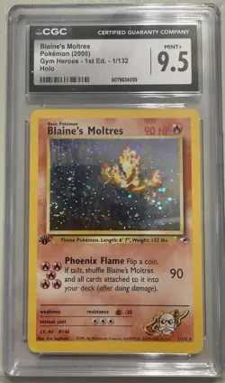 2000 BLAINE'S MOLTRES GYM HEROES HOLO 1ST EDITION #1 CGC 9.5 MINT+ POKEMON SWIRL - Image 3