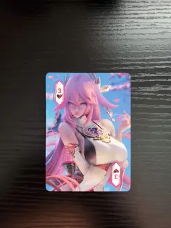 Goddess Story Waifu Card - ACG Poker 2 - 3 of Hearts - Yae Miko - Image 1