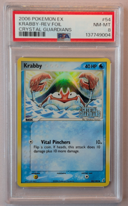 2006 Krabby Reverse Holo Stamped 54/100 EX Crystal Guardians Pokemon Card PSA 8 - Image 1