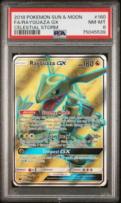 2018 POKEMON SUN & MOON CELESTIAL STORM #160 FULL ART/RAYQUAZA GX PSA 8 LOW POP! - Image 1