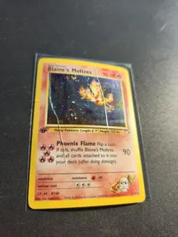 1st Edition Gym Heroes Blaine's Moltres Holo 1/132 Pinch Foil Error / DMG - Image 1