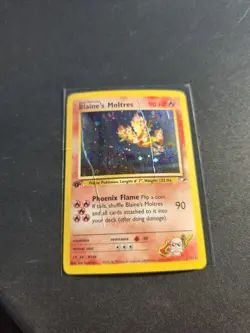 1st Edition Gym Heroes Blaine's Moltres Holo 1/132 Pinch Foil Error / DMG - Image 2