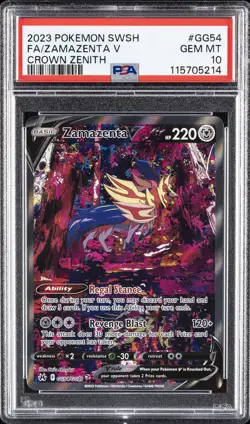 2023 POKEMON SWORD & SHIELD CROWN ZENITH #GG54 FULL ART/ZAMAZENTA V PSA 10 - Image 1